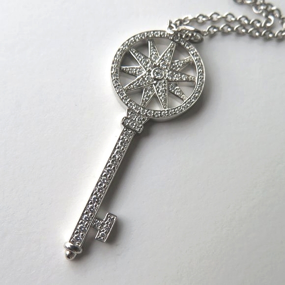 TIFFANY Platinum Diamond Star Key Pendant - Picture 1 of 9